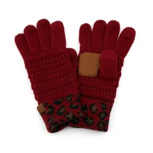 CC Wine Animal Print Trim Touchscreen Gloves